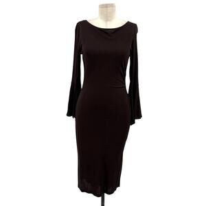 Diane von Furstenberg Vintage Brown Bell Sleeve Sheath Dress Y2K Size 12